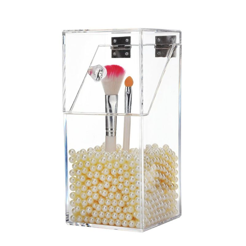 Photo 1 of  Brush Holder Dustproof Storage Box Premium Quality 5mm Thick Acrylic Makeup Organizer, White Pearl