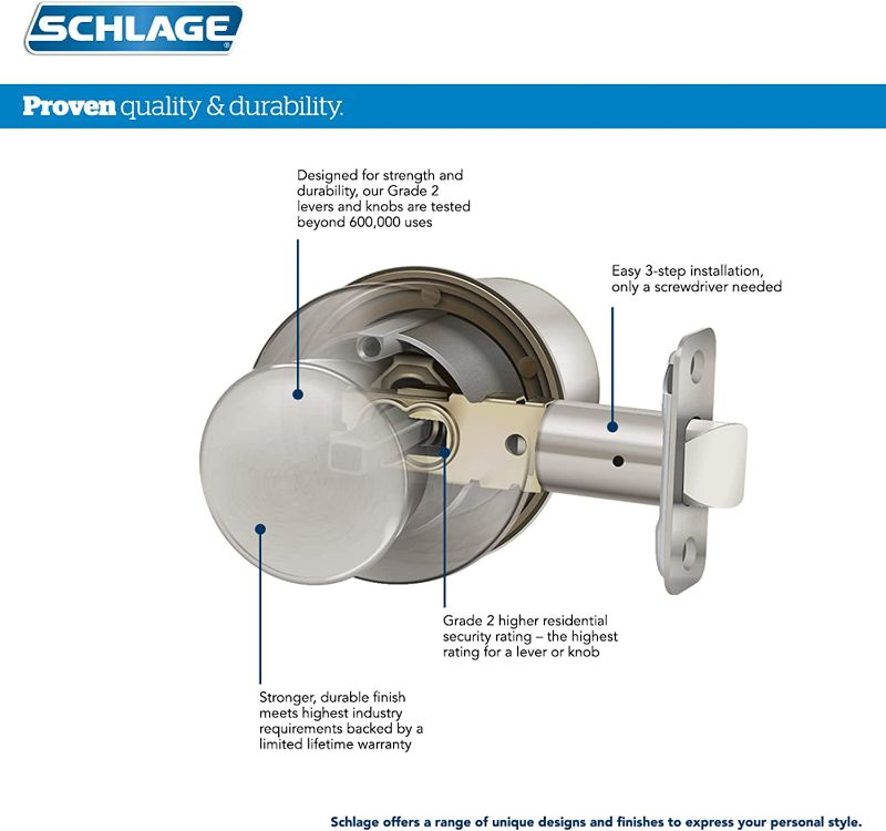 Photo 2 of Schlage F10 GEO 620 Georgian Door Knob, Hall & Closet Passage Lock, Antique Pewter