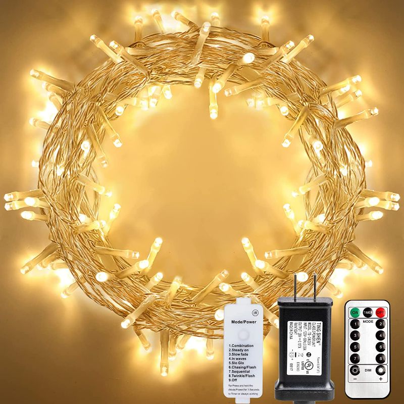 Photo 1 of 108ft String Light 300 LED with Remote (Timer, Dimmable, 8 Modes), Plug in Fairy Lights Clear String for Indoor Bedroom Wedding Party Christmas Lights Warm White