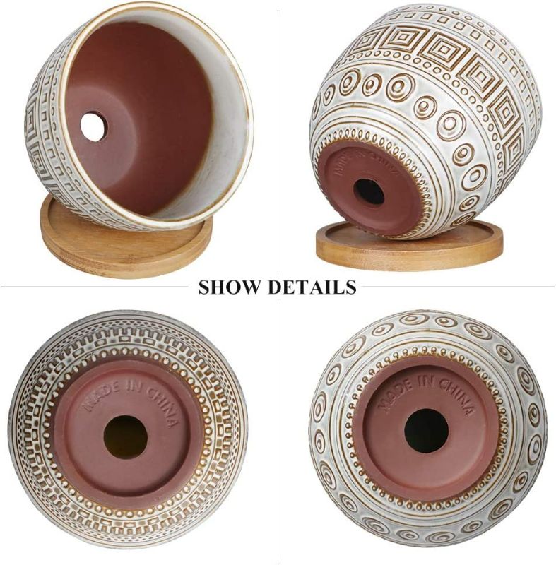 Photo 3 of 5.5in Geometry Ceramic Planter Large Round Succulent Planter Flower Pot Indoor and Outdoor Brown Set of 2