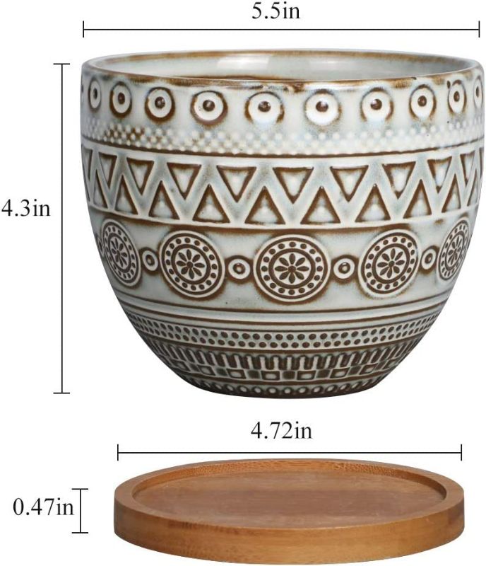Photo 2 of 5.5in Geometry Ceramic Planter Large Round Succulent Planter Flower Pot Indoor and Outdoor Brown Set of 2