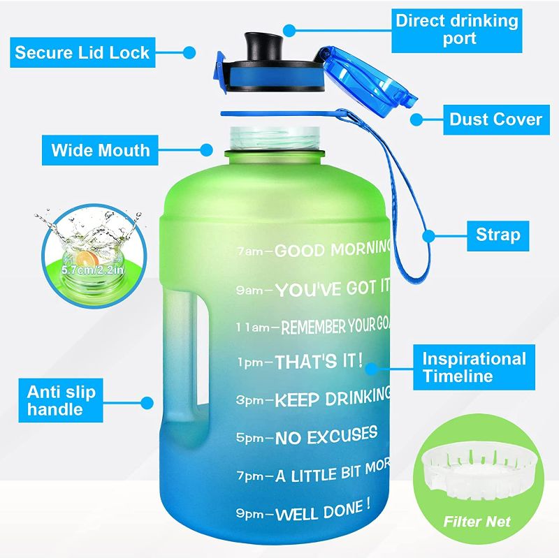 Photo 4 of Gallon Water Bottles with Times to Drink - 128 OZ BPA Free Large Reusable One Gallon/Half Gallon Water Jug Flip Top Leak Proof Lid One Click Open for Fitness Gym Goals