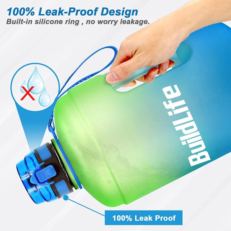 Photo 3 of Gallon Water Bottles with Times to Drink - 128 OZ BPA Free Large Reusable One Gallon/Half Gallon Water Jug Flip Top Leak Proof Lid One Click Open for Fitness Gym Goals
