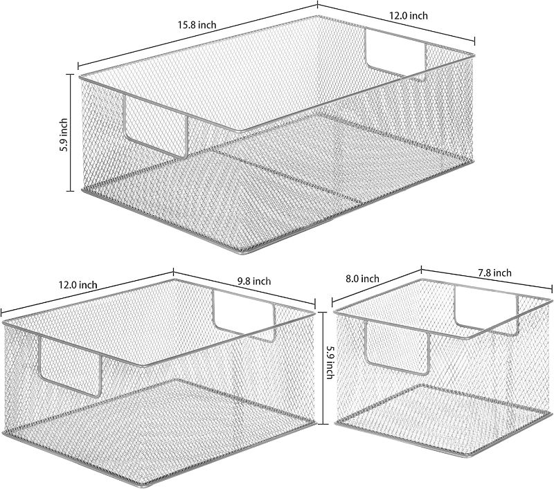 Photo 3 of MyGift Modern Silver Metal Wire Basket Pantry Storage Small Organizer Bins, 3-Piece Set