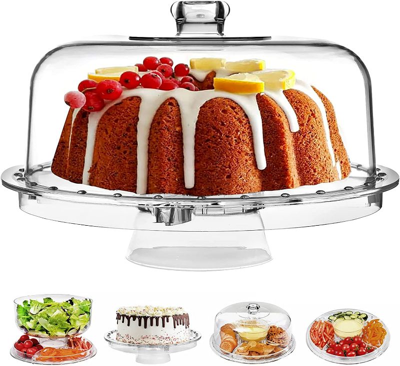 Photo 1 of HBlife Acrylic Cake Stand with Dome Cover Multifunctional Serving Cookie Platter Punch Bowl and Cake Plate for Dessert Table Display for Parties (6 Uses)