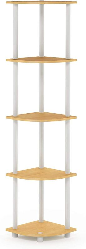 Photo 1 of Furinno Turn-N-Tube 5 Tier Corner Display Rack Multipurpose Shelving Unit, 1-Pack, Beech/White