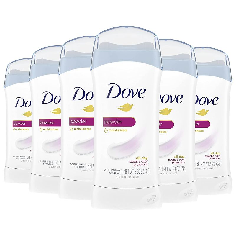 Photo 1 of Dove Invisible Solid Antiperspirant Deodorant Stick for Women, Powder, For All Day Underarm Sweat & Odor Protection, 2.6 Ounce (Pack of 6)