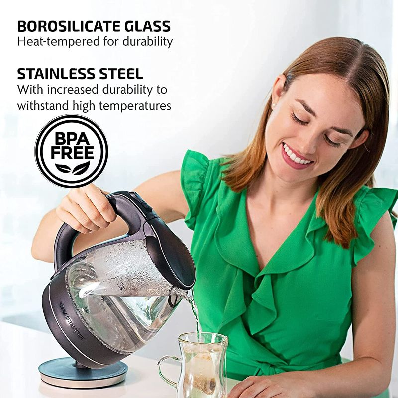 Photo 2 of Ovente Glass Electric Kettle, 1.5 Liter BPA Free Borosilicate Glass Fast Boiling Countertop Heater with Automatic Shut Off & Boil Dry Protection, Hot water Boiler for Tea & Coffee, Black KG83B