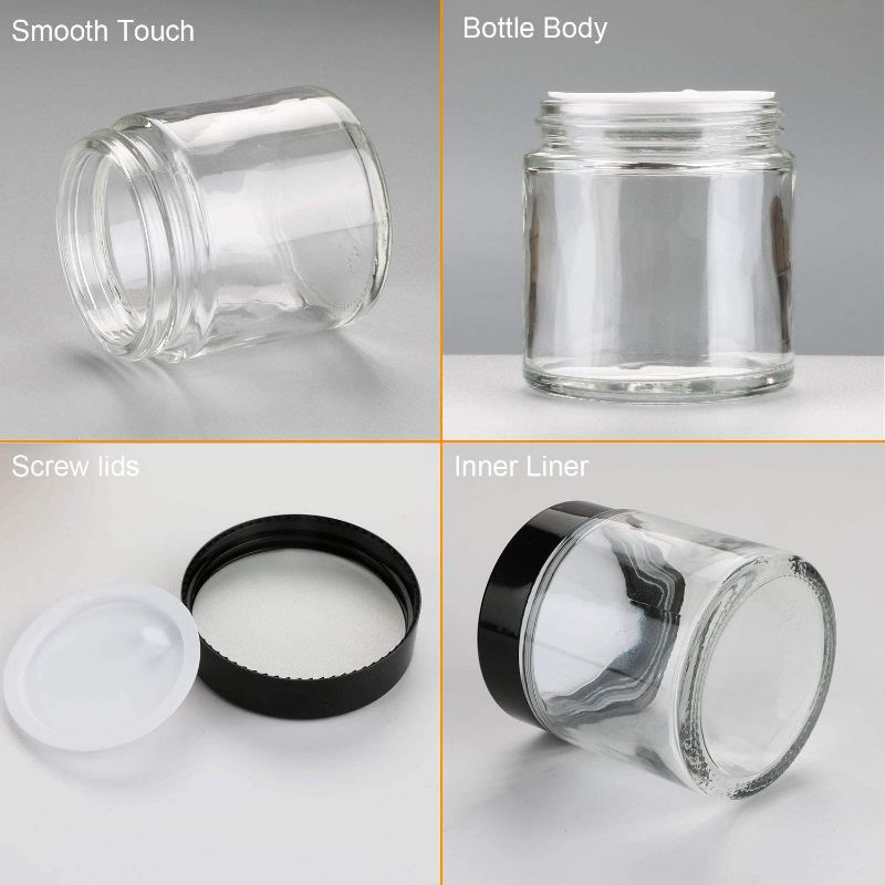 Photo 2 of Encheng 12Pack of 4 oz Clear Round Glass Jars, with Inner Liners and black Lids,Empty Cosmetic Containers,Cream jars 