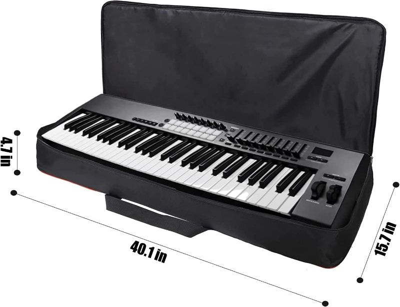 Photo 2 of 61 Key Keyboard Case,Electric Keyboard Bag Piano Gig Bag,Waterproof Keyboard Cover,600D Oxford Cloth Keyboard Carrying Case with 10mm Cotton Padded Keyboard Case Bag.40.1"x15.7"x4.7 Black+Red