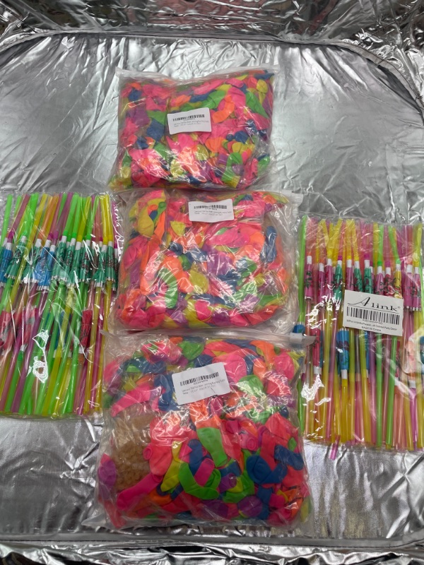 Photo 1 of 3 packs of  1500 Pack Water Balloons Bunch Refill Quick & Easy Kits, Biodegradable Latex Summer Splash Water Balloon with nozzle, ALINK 100 Umbrella Parasol Drinking Straws, Hawaiian Beach Cocktail Luau Party Decorations Supplies