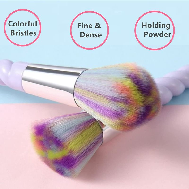 Photo 4 of AMMIY Makeup Brushes 10pcs Unicorn Makeup Brushes Set With Colorful Bristles Unicorn Horn Shaped Handles Fantasy Makeup Brush Foundation Eyeshadow Brush Kit With a Cute Iridescent Carrying Case