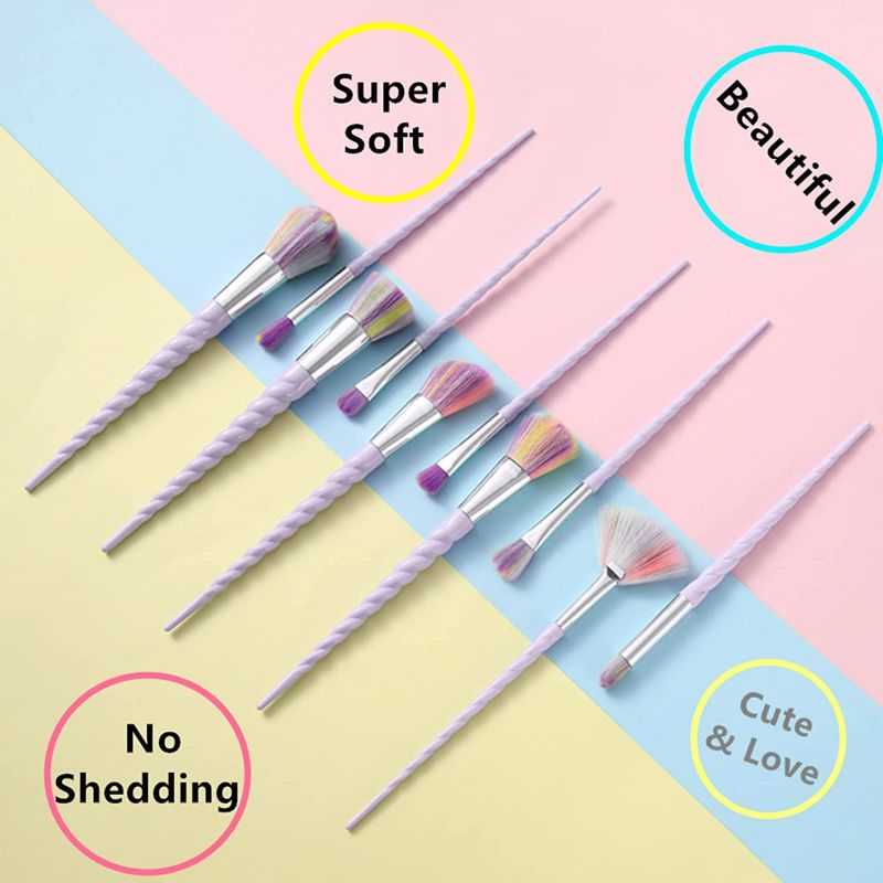 Photo 2 of AMMIY Makeup Brushes 10pcs Unicorn Makeup Brushes Set With Colorful Bristles Unicorn Horn Shaped Handles Fantasy Makeup Brush Foundation Eyeshadow Brush Kit With a Cute Iridescent Carrying Case