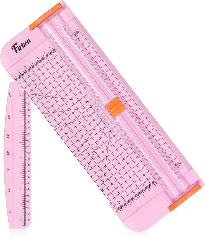 Photo 1 of Firbon A4 Paper Cutter 12 Inch Titanium Straight Paper Trimmer with Side Ruler for Scrapbooking Craft, Paper, Coupon, Label, Cardstock(Pink)