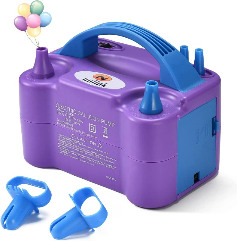 Photo 1 of NuLink Electric Portable Dual Nozzle Balloon Blower Pump Inflation for Decoration, Party [110V~120V, 600W, Purple]
