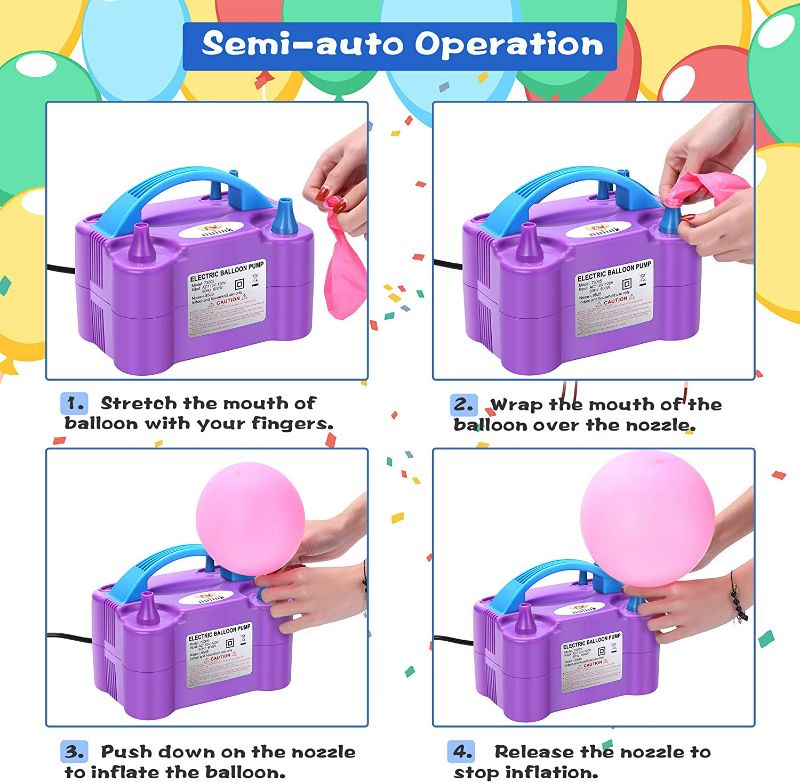 Photo 4 of NuLink Electric Portable Dual Nozzle Balloon Blower Pump Inflation for Decoration, Party [110V~120V, 600W, Purple]