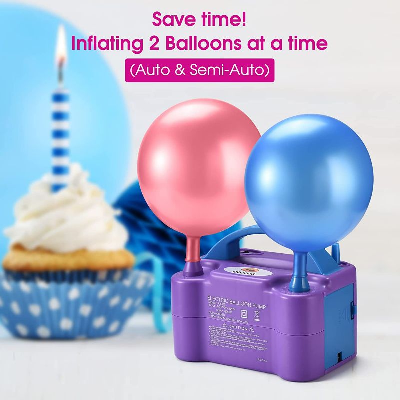 Photo 3 of NuLink Electric Portable Dual Nozzle Balloon Blower Pump Inflation for Decoration, Party [110V~120V, 600W, Purple]