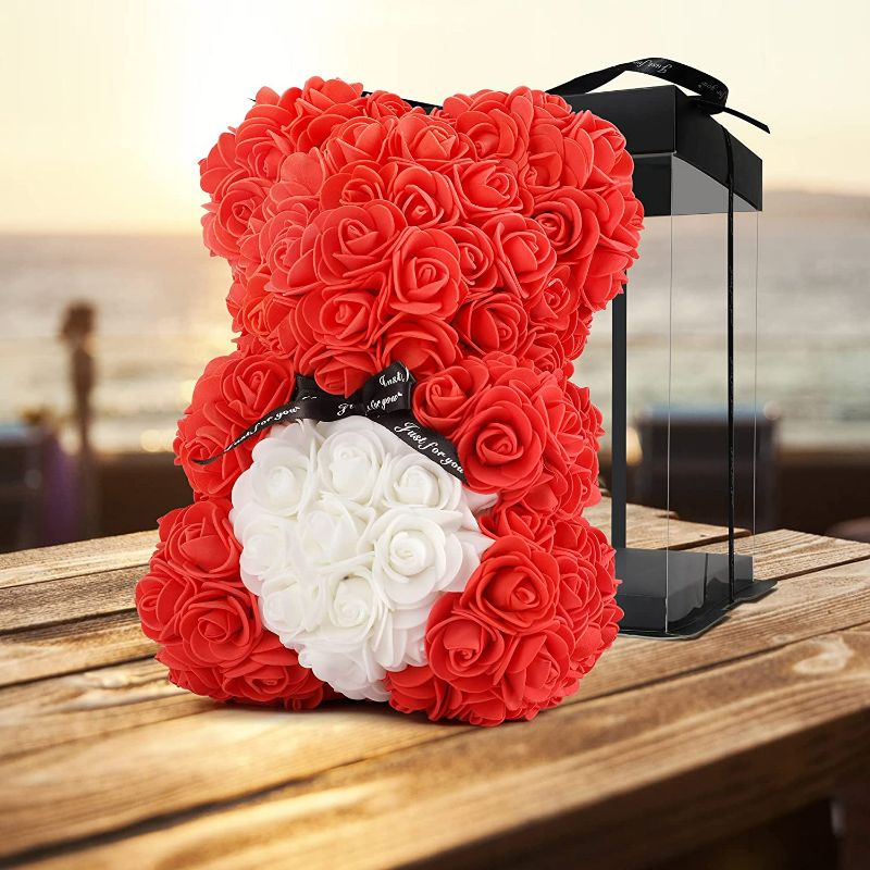 Photo 1 of Rose Bear Artificial Flowers Valentines Day Gifts for Girlfriend Wife Her, Flower Teddy Bear Birthday Gifts for Mom Women Sister, Romantic Anniversary Flower Bear Gift for Wife Girlfriend with Box