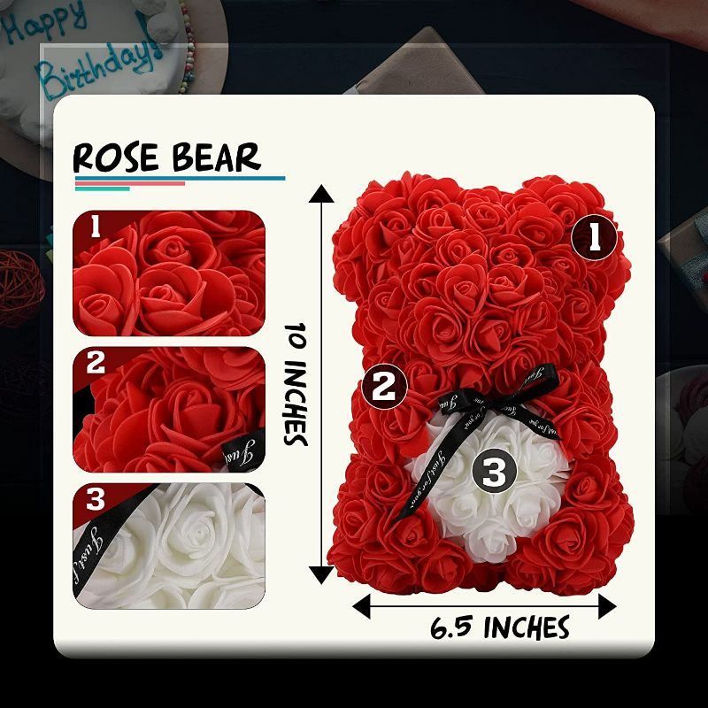 Photo 4 of Rose Bear Artificial Flowers Valentines Day Gifts for Girlfriend Wife Her, Flower Teddy Bear Birthday Gifts for Mom Women Sister, Romantic Anniversary Flower Bear Gift for Wife Girlfriend with Box