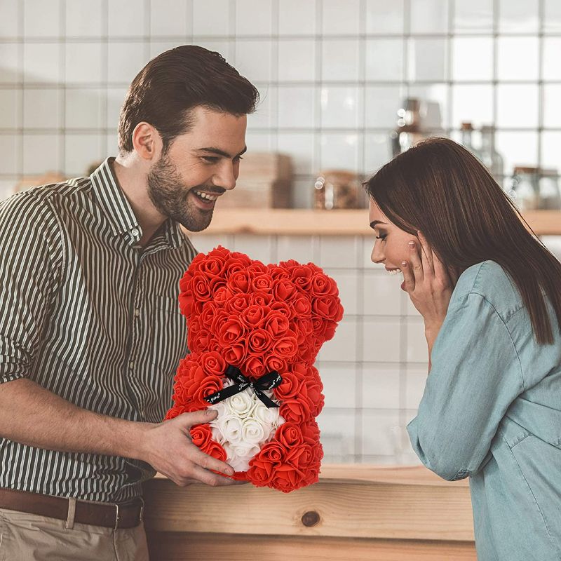 Photo 3 of Rose Bear Artificial Flowers Valentines Day Gifts for Girlfriend Wife Her, Flower Teddy Bear Birthday Gifts for Mom Women Sister, Romantic Anniversary Flower Bear Gift for Wife Girlfriend with Box