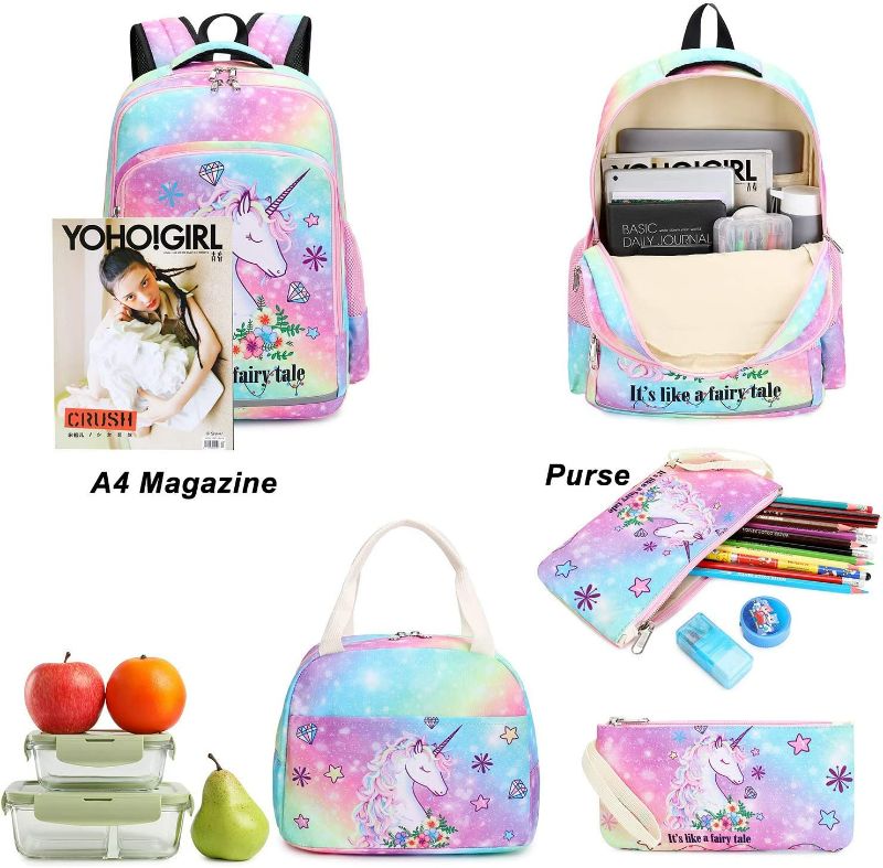 Photo 4 of Girls Backpack Kids Elementary Bookbag Girly School Bag with Insulated Lunch Tote and Pencil Pouch (Tie dye galaxy - 3 pieces)