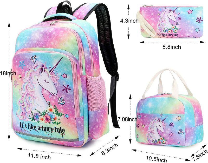 Photo 3 of Girls Backpack Kids Elementary Bookbag Girly School Bag with Insulated Lunch Tote and Pencil Pouch (Tie dye galaxy - 3 pieces)