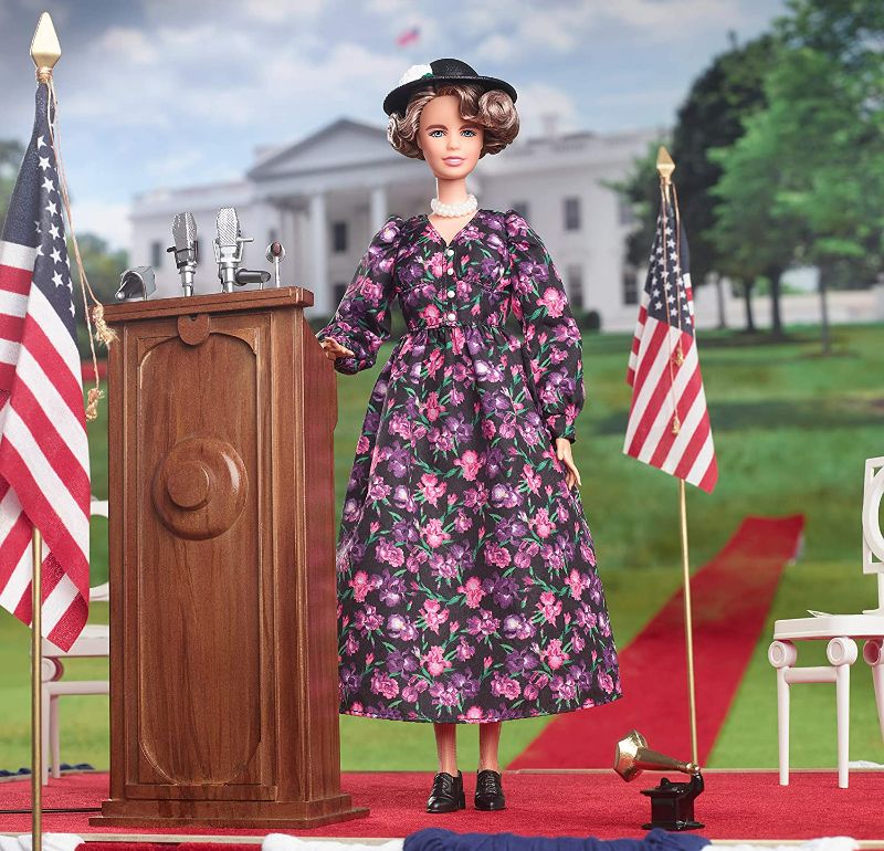 Photo 2 of Barbie Inspiring Women Eleanor Roosevelt Doll (12-inch) Wearing Floral Dress, with Doll Stand & Certificate of Authenticity, Gift for Kids & Collectors