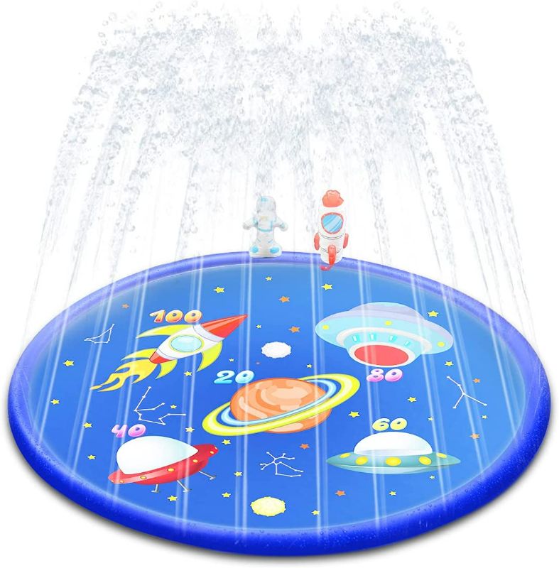 Photo 1 of 68” Sprinkler Pad for Kids, HouLight Splash Pad Sprinkler for Toddlers, Kiddie Pool, Outdoor Games Water Mat Toys, Inflatable Water Toys, “Space Trip” Wading Swimming Pool for Boys and Girls