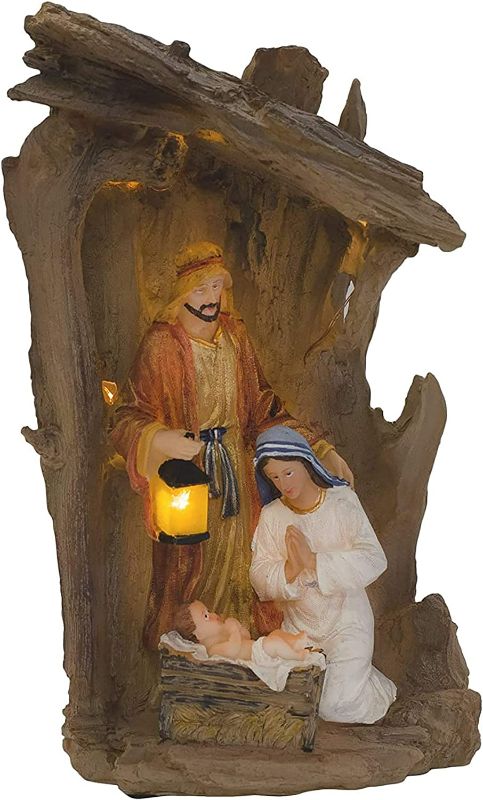 Photo 2 of THREE KINGS GIFTS THE ORIGINAL GIFTS OF CHRISTMAS Driftwood Creche Holy Family LED Light-up 14 x 8.5 Polystone Nativity Table Top Figurine