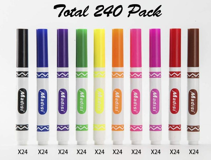 Photo 2 of Madisi Washable Markers, Broad Line Markers, Assorted Colors, Classroom Bulk Pack, 240 Count