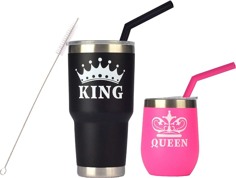 Photo 2 of King & Queen Tumbler Set, King Queen Glass, Christmas Gifts, Couple Tumbler Set, Queen King Tumbler, King Queen Coffee Mug Set, King Queen Gifts, King Queen for Couples,King Queen Cups