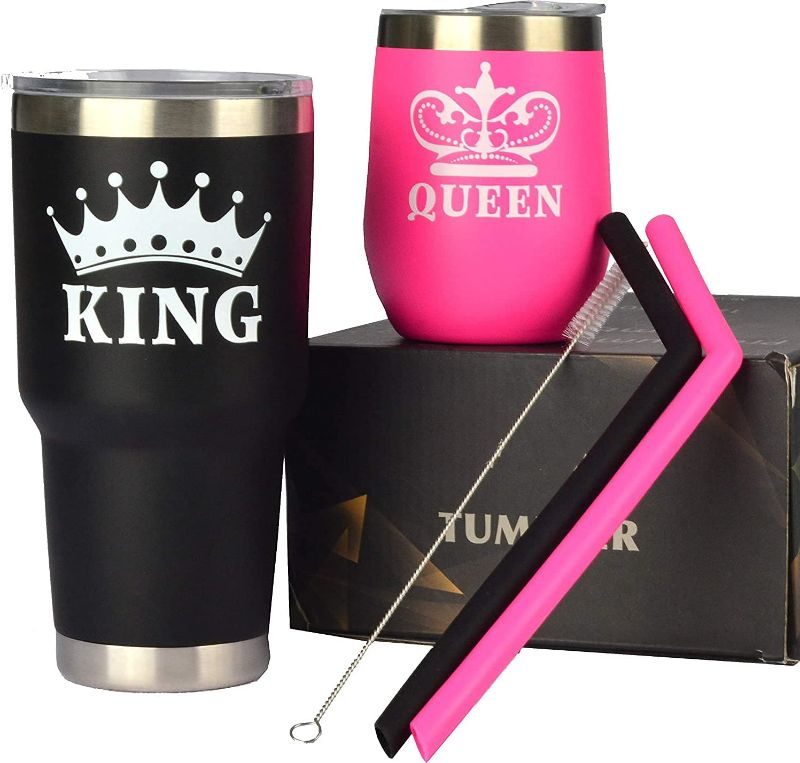 Photo 1 of King & Queen Tumbler Set, King Queen Glass, Christmas Gifts, Couple Tumbler Set, Queen King Tumbler, King Queen Coffee Mug Set, King Queen Gifts, King Queen for Couples,King Queen Cups