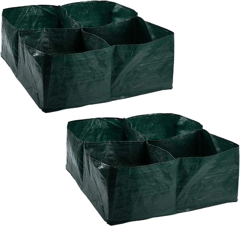 Photo 1 of Apipi 2 Pcs Raised Garden Planters Fabric Beds, Durable Grow Planting Bags with 4 Divided Grids, Square Planting Pots with Drainage Holes for Tomatoes Peppers Herbs Flowers Vegetables Plants