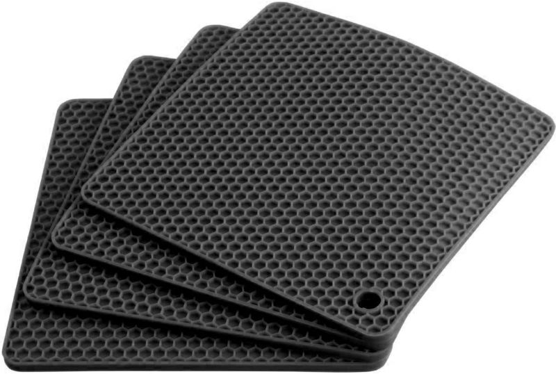 Photo 1 of Silicone Trivets Mats, Silicone Hot Mats Set, Silicone Hot Pads, Silicone Pot Mat for Countertop, Trivet Pads Heat Resistant, Table Placemats, Square Small Drying Mats, 4 Pack, Black Trivets