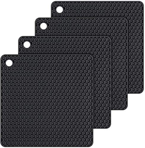 Photo 2 of Silicone Trivets Mats, Silicone Hot Mats Set, Silicone Hot Pads, Silicone Pot Mat for Countertop, Trivet Pads Heat Resistant, Table Placemats, Square Small Drying Mats, 4 Pack, Black Trivets