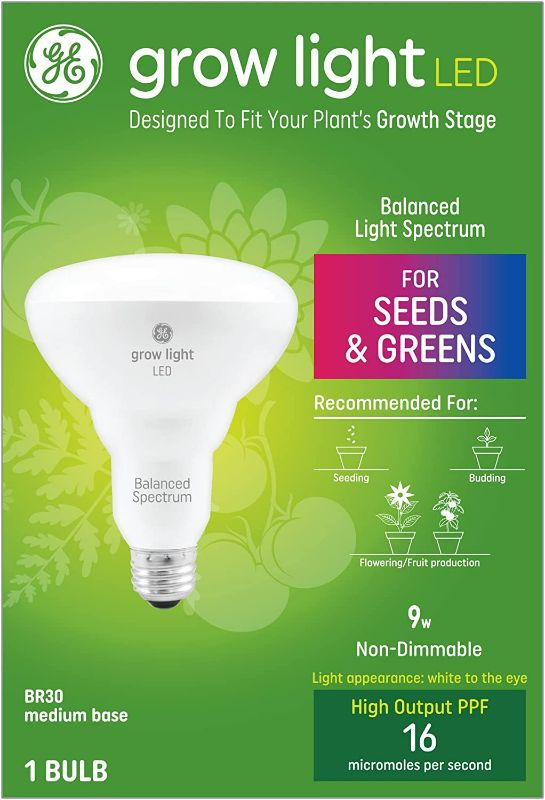 Photo 1 of GE Grow Light LED Indoor Flood Light Bulb, Balanced Light Spectrum for Seeds and Greens, 9 Watts, Medium Base (Pack of 1)
