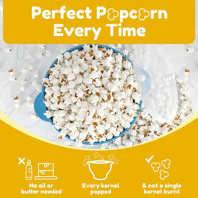 Photo 2 of The Original Popco Silicone Microwave Popcorn Popper with Handles | Popcorn Maker | Collapsible Popcorn Bowl | BPA Free and Dishwasher Safe | 15 Colors Available (Blue)