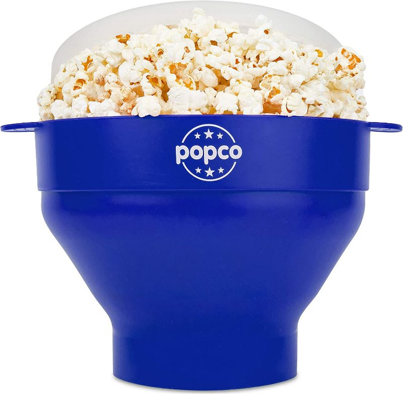 Photo 1 of The Original Popco Silicone Microwave Popcorn Popper with Handles | Popcorn Maker | Collapsible Popcorn Bowl | BPA Free and Dishwasher Safe | 15 Colors Available (Blue)