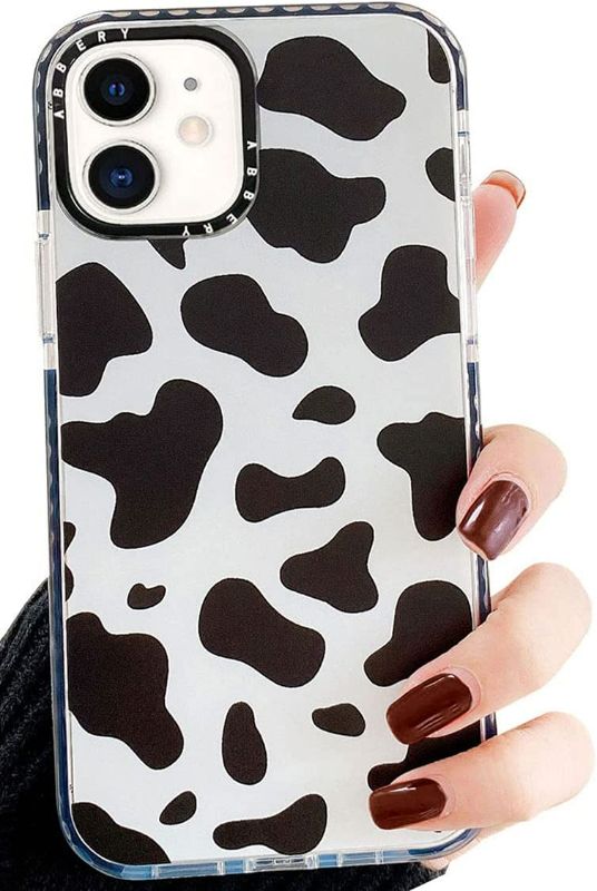 Photo 2 of Abbery Designed for iPhone 12/iPhone 12 Pro Case Cow, Cute Clear with Cow Print Pattern Design Soft Silicone TPU Sturdy Shockproof Protective Woman Girls Aesthetic Phone Case Cover