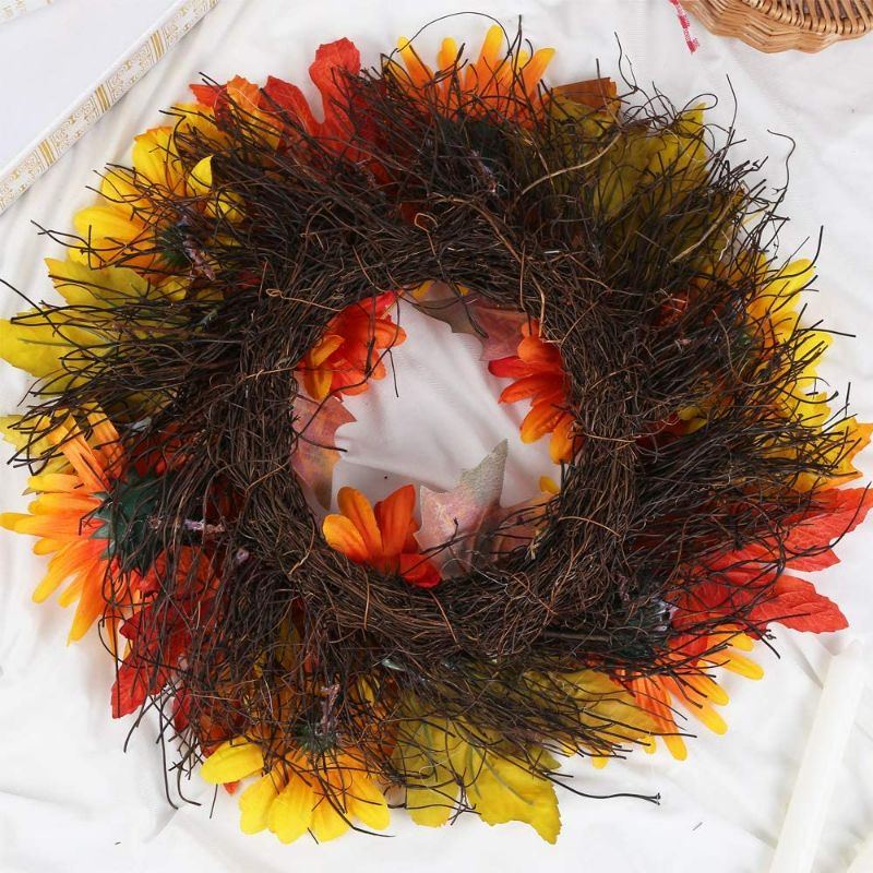 Photo 4 of H&W Fall Daisy Wreath, 19.6 inch Autumn Front Door Wreath, with Chrysanthemum and Sorghum, Halloween Easter Thanksgiving Wreath for Front Door, Ideal for Autumn & Halloween & Thanksgiving Day