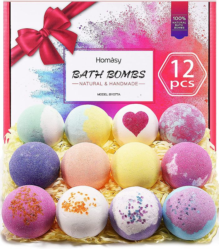 Photo 1 of 12 Bath Bombs, Homasy Bath Bomb Gift Set For Kid, Girl, Woman&Man, Fizzies Body Moisturize, Bubble Spa Bath, Pure Natural Scent, Handmade Pure Gift For Festival Birthday Anniversary Valentines?UK DE ONLY