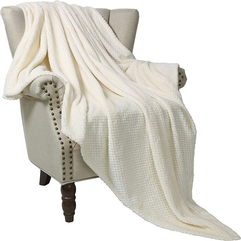 Photo 1 of Exclusivo Mezcla Waffle Textured Extra Large Fleece Blanket, Super Soft and Warm Throw Blanket for Couch, Sofa and Bed (Off White, 50x70 inches)-Cozy, Fuzzy and Lightweight