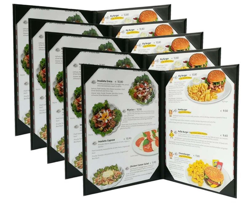 Photo 2 of 5 pcs of Restaurant Menu Covers Holders 8.5" X 11" Inches, Double View,Sold by Case,with Clear PVC Sheets for Paper Protection