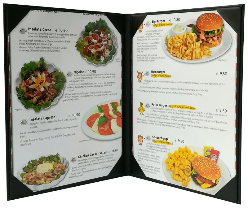 Photo 1 of 5 pcs of Restaurant Menu Covers Holders 8.5" X 11" Inches, Double View,Sold by Case,with Clear PVC Sheets for Paper Protection