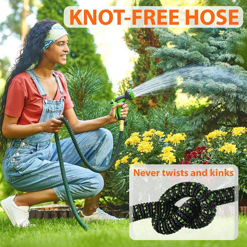 Photo 3 of 2 in 1 Set Garden Hose 50 ft & Nozzle, Expandable Garden Hose Lightweight Durable, Retractable Garden Hoses, Water Hose with 3/4 inch Solid Brass Fittings - Watering Hose 50 feet - Collapsible Hose