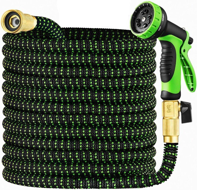 Photo 1 of 2 in 1 Set Garden Hose 50 ft & Nozzle, Expandable Garden Hose Lightweight Durable, Retractable Garden Hoses, Water Hose with 3/4 inch Solid Brass Fittings - Watering Hose 50 feet - Collapsible Hose