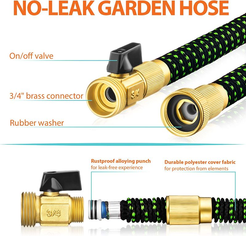 Photo 2 of 2 in 1 Set Garden Hose 50 ft & Nozzle, Expandable Garden Hose Lightweight Durable, Retractable Garden Hoses, Water Hose with 3/4 inch Solid Brass Fittings - Watering Hose 50 feet - Collapsible Hose