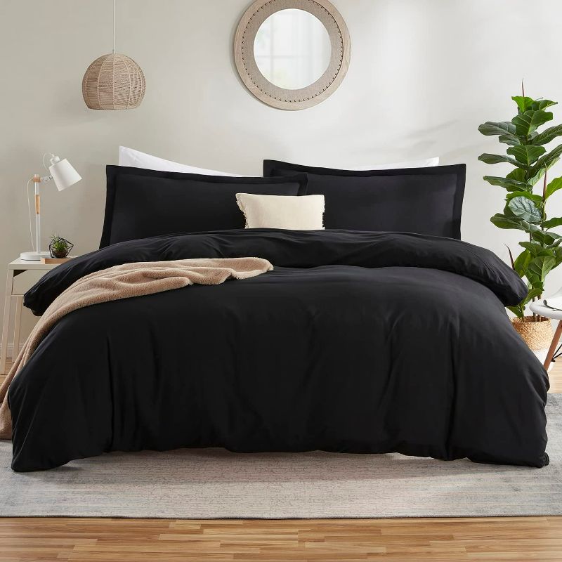 Photo 1 of Nestl Black Duvet Cover Queen Size - Soft Queen Duvet Cover Set, 3 Piece Double Brushed Queen Size Duvet Covers with Button Closure, 1 Duvet Cover 90x90 inches and 2 Pillow Shams