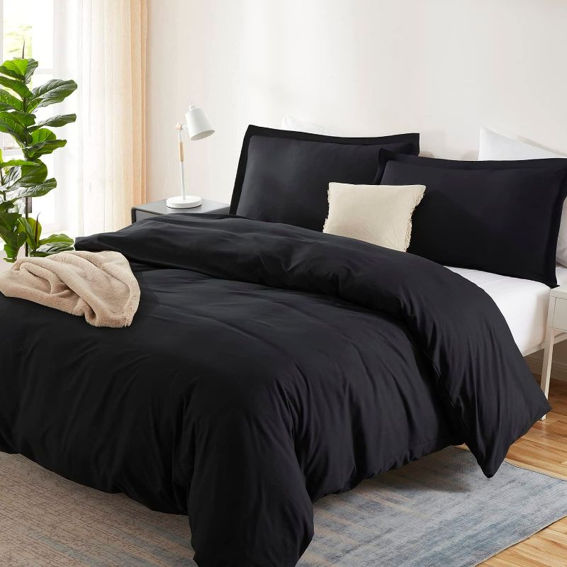 Photo 2 of Nestl Black Duvet Cover Queen Size - Soft Queen Duvet Cover Set, 3 Piece Double Brushed Queen Size Duvet Covers with Button Closure, 1 Duvet Cover 90x90 inches and 2 Pillow Shams