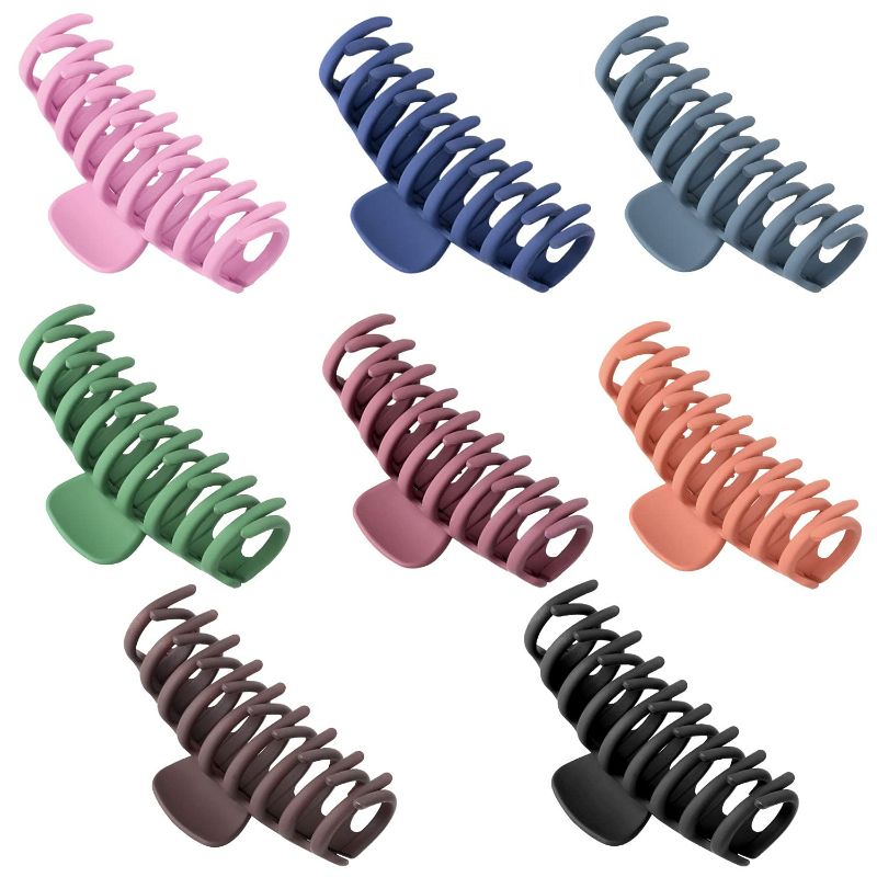 Photo 2 of 8 Color Large Matte Hair Claw Clips - 4.3 Inch Nonslip Big Nonslip hair clamps ,Perfect Jaw hair clamps for Women and Thinner hair styling